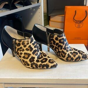 Michael Kors leather and animal print booties
